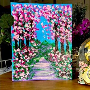 “Cherry Blossom Way”- 8 x 10 Floral Pathway Canvas Acrylic Art by:@sails66 MF